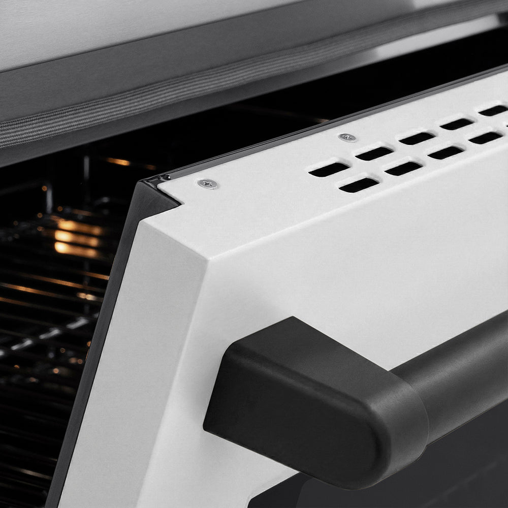 ZLINE Autograph Edition Paramount 36-inch range in stainless steel with white matte door and matte black accents SINRZ-WM-36-MB, detail