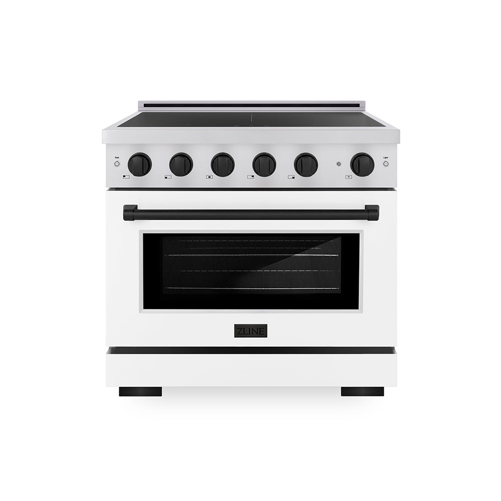 ZLINE Autograph Edition Paramount 36-inch range in stainless steel with white matte door and matte black accents SINRZ-WM-36-MB