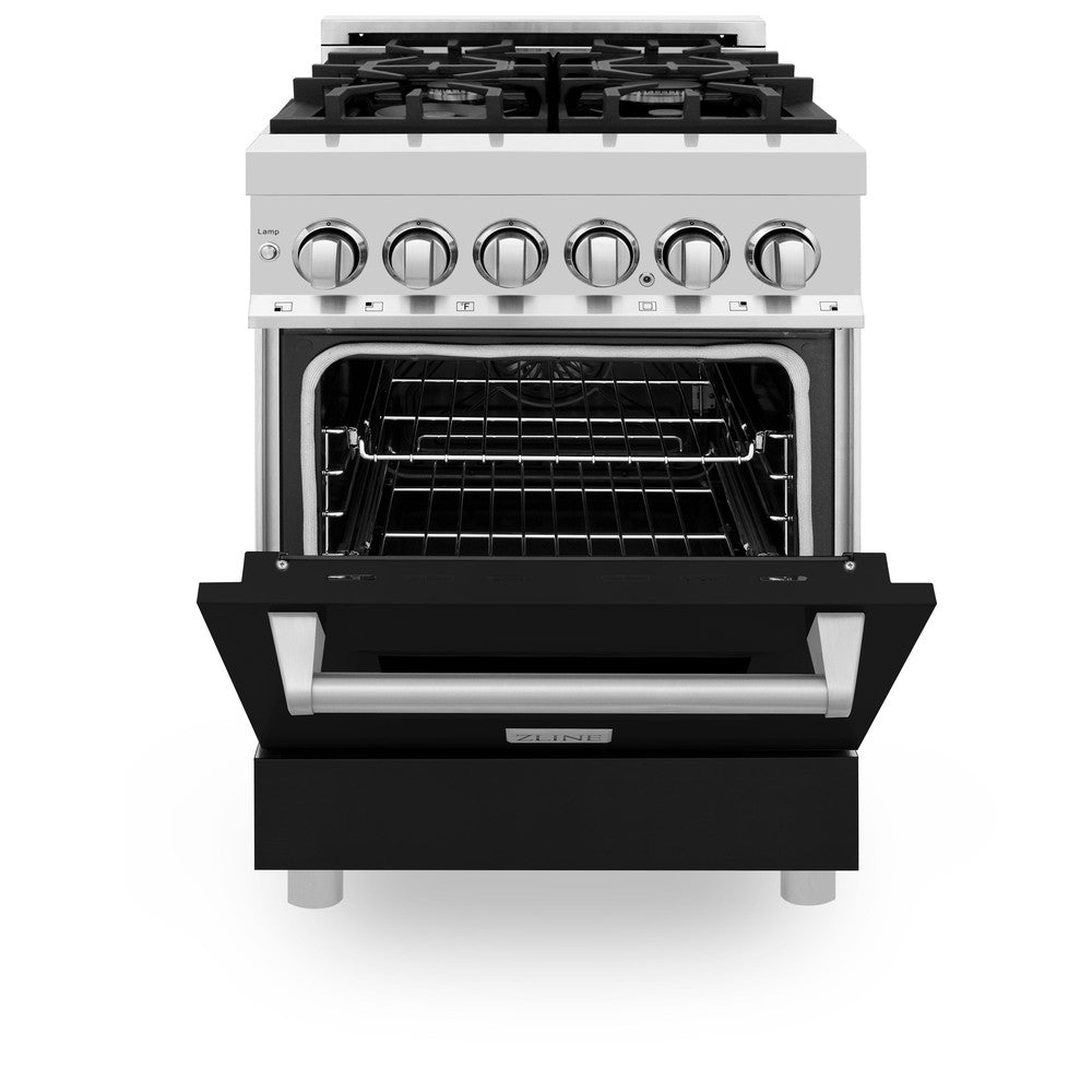 ZLINE Legacy 24-inch range in stainless steel with black matte door RA-BLM-24, front view