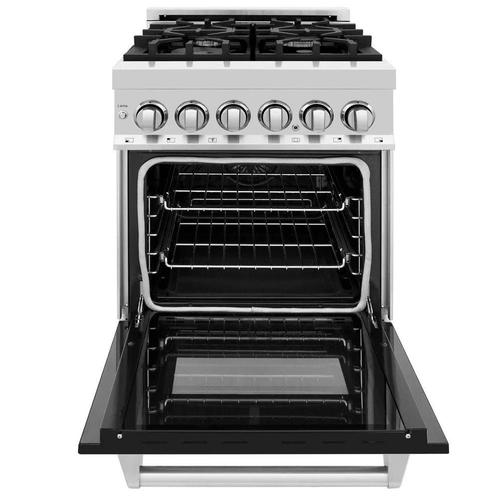 ZLINE Legacy 24-inch range in stainless steel with black matte door RA-BLM-24, front view