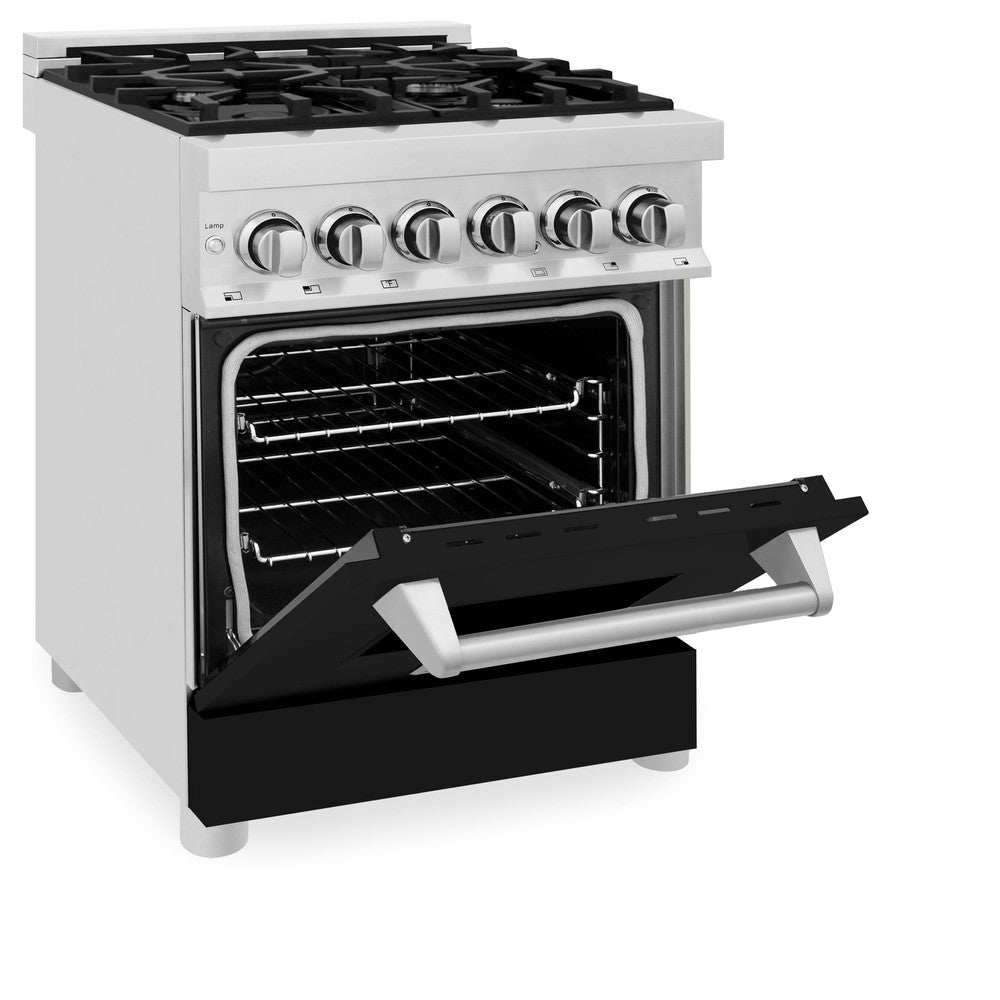 ZLINE Legacy 24-inch range in stainless steel with black matte door RA-BLM-24, door open
