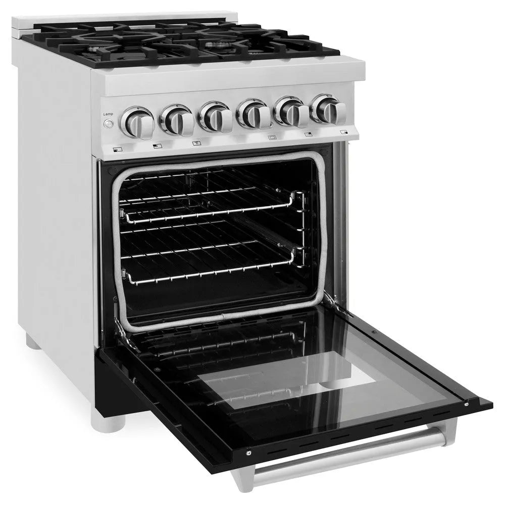 ZLINE Legacy 24-inch range in stainless steel with black matte door RA-BLM-24, door open