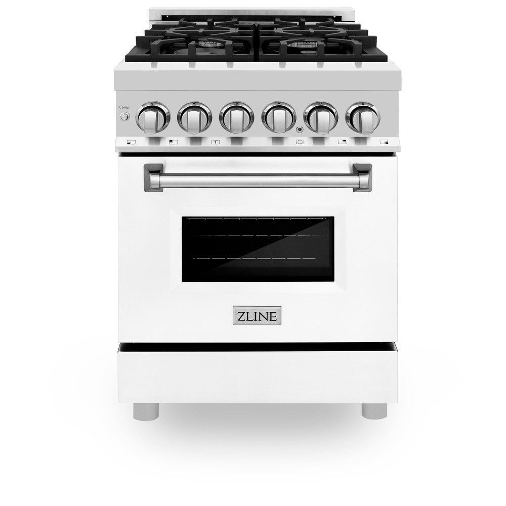 ZLINE Legacy 24-inch range in stainless steel with white matte door RA-WM-24, front view
