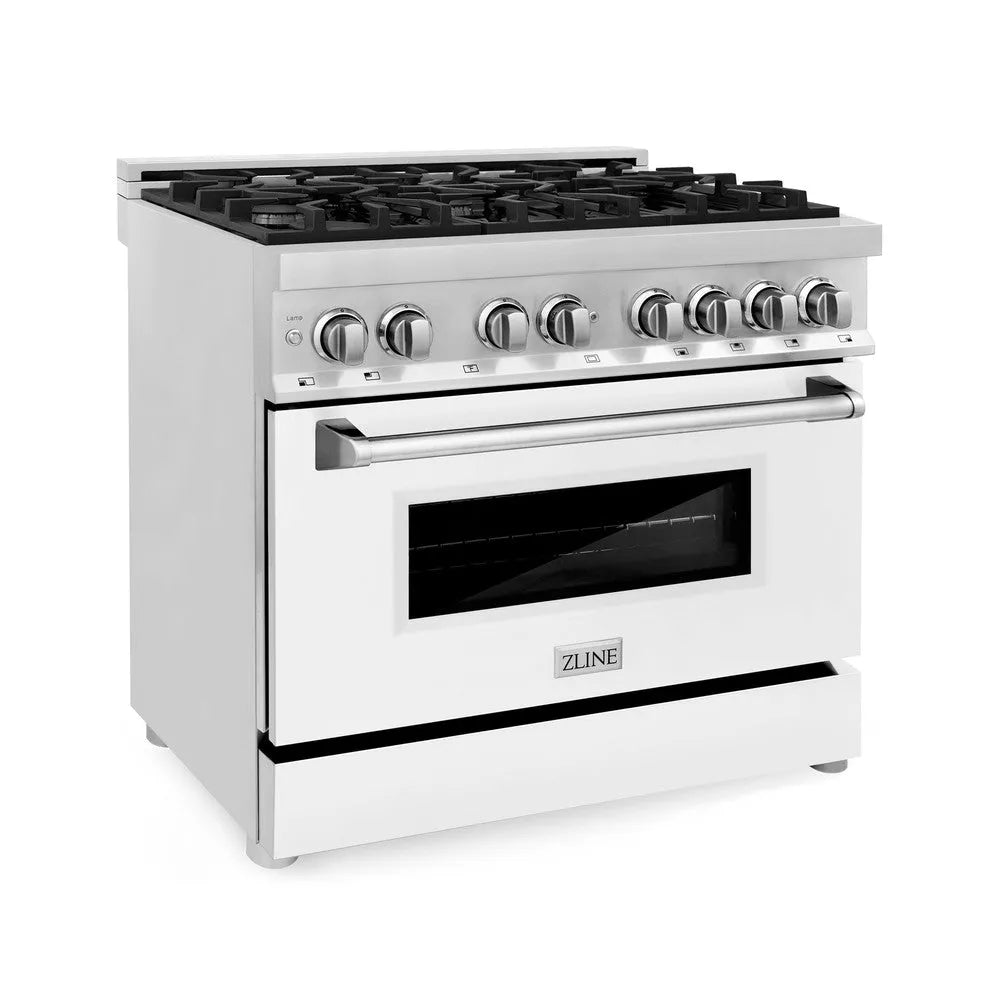 ZLINE Legacy 36-inch range in stainless steel with white matte door RA-WM-36