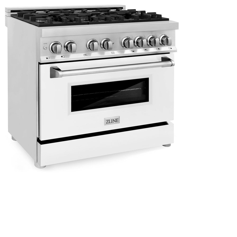 ZLINE Legacy 36-inch range in stainless steel with white matte door RA-WM-36, view 4
