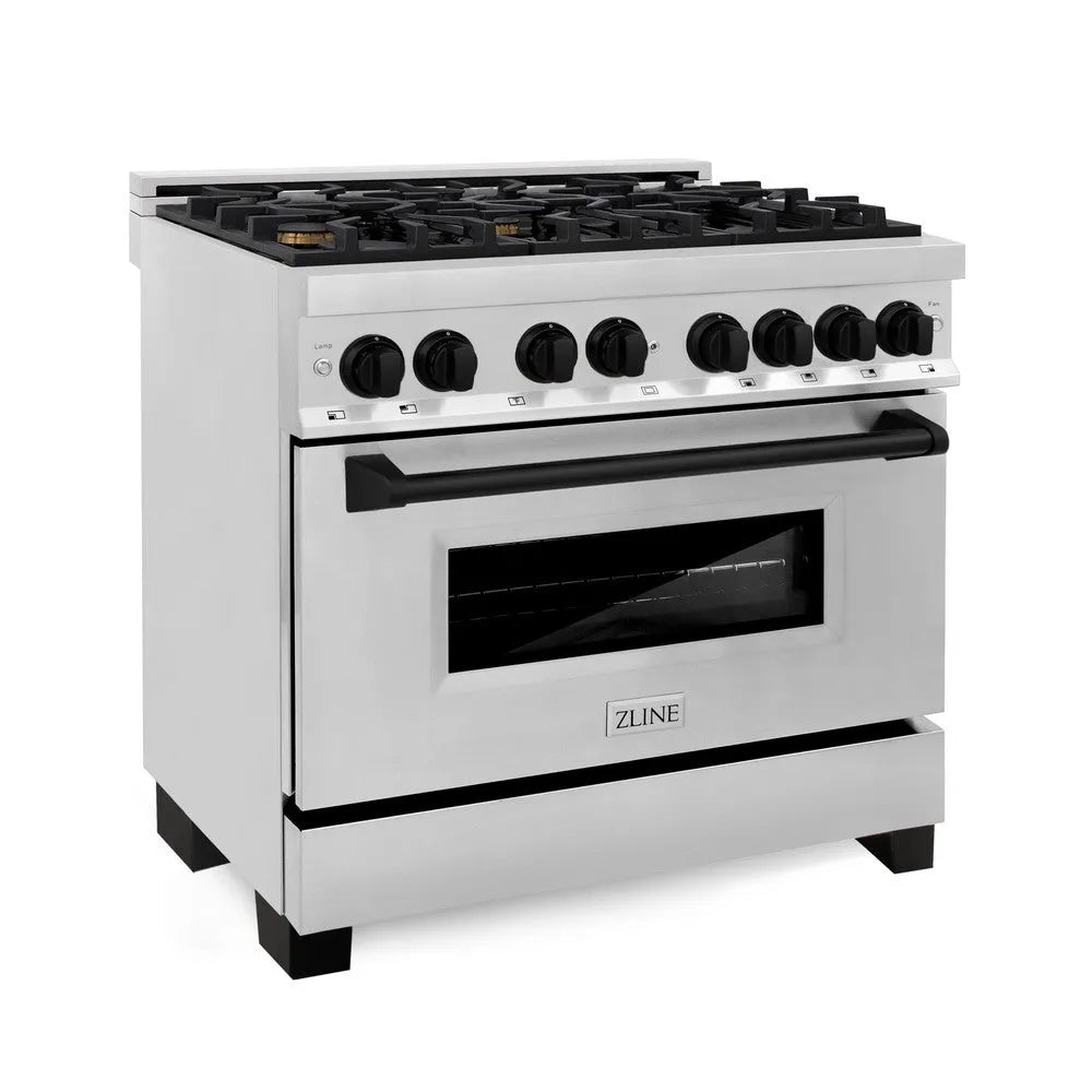 ZLINE Autograph Edition Legacy 36-inch range in stainless steel and matte black accents RAZ-36-MB