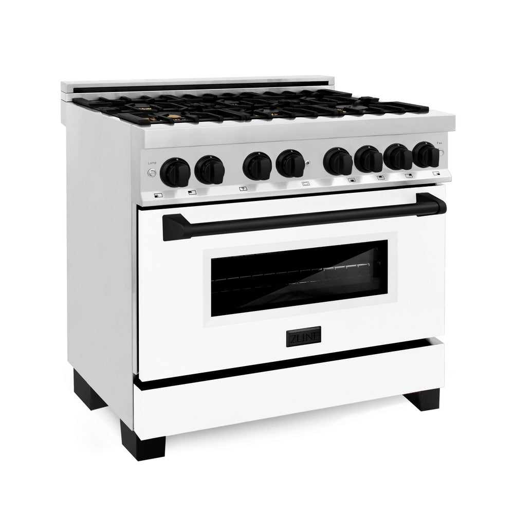 ZLINE Autograph Edition Legacy 36-inch range in stainless steel with white matte door and matte black accents RAZ-WM-36-MB, view 7