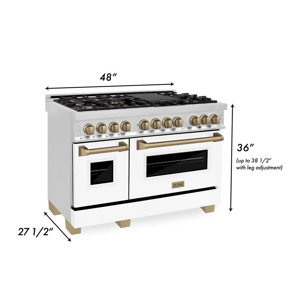 ZLINE Autograph Edition Legacy 48-inch range in stainless steel with white matte door and champagne bronze accents RAZ-WM-48-CB, view 4