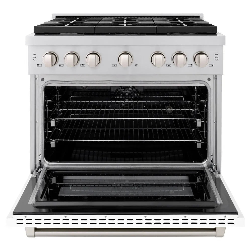ZLINE Paramount 36-inch range in stainless steel with white matte door SDR-WM-36, front view