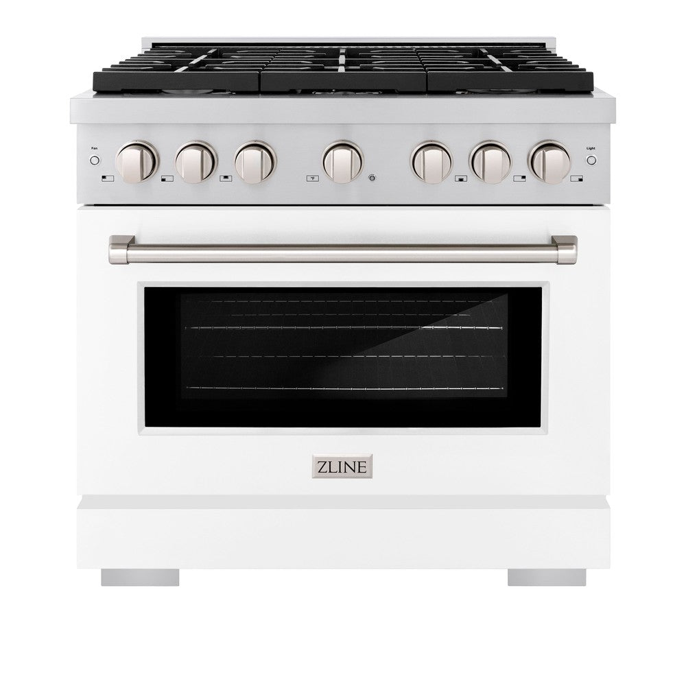ZLINE Paramount 36-inch range in stainless steel with white matte door SDR-WM-36, front view