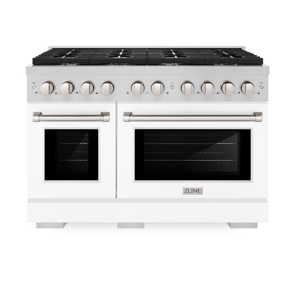 ZLINE Paramount 48-inch range in stainless steel with white matte door SDR-WM-48, front view