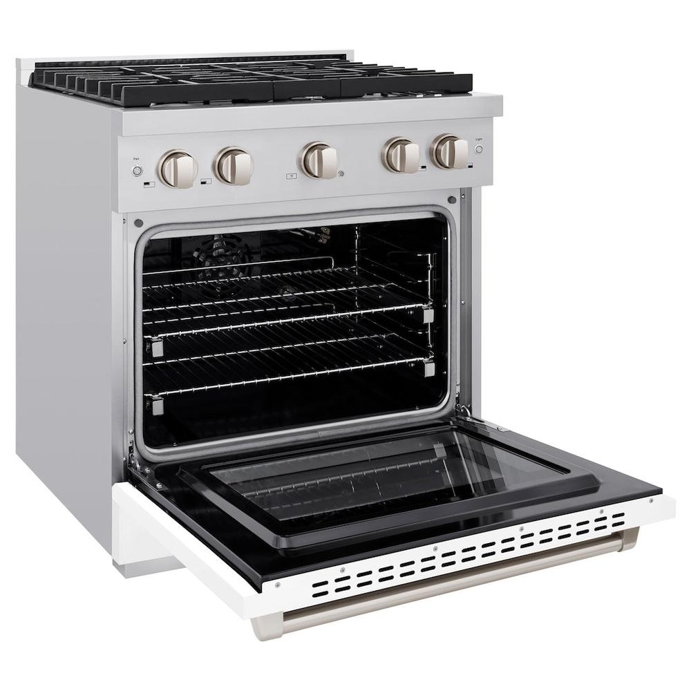 ZLINE Paramount 30-inch range in stainless steel with white matte door SGR-WM-30, door open