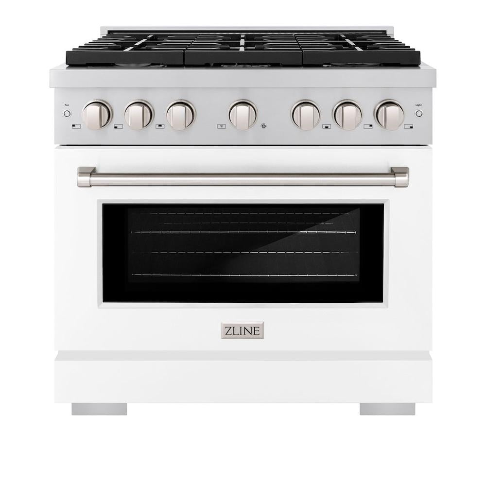 ZLINE Paramount 36-inch range in stainless steel with white matte door SGR-WM-36, front view