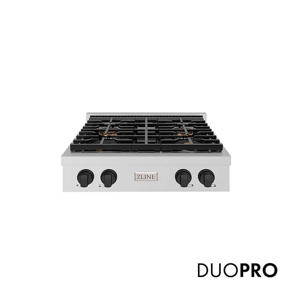ZLINE Autograph Edition Paramount 30-inch rangetop in stainless steel and matte black accents PSRTZ-30-MB