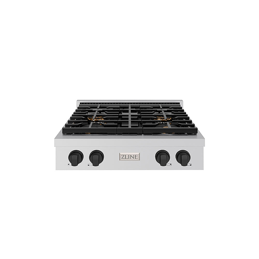 ZLINE Autograph Edition Paramount 30-inch rangetop in stainless steel and matte black accents PSRTZ-30-MB, front view