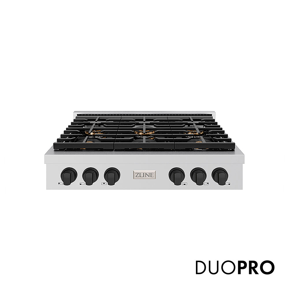 ZLINE Autograph Edition Paramount 36-inch rangetop in stainless steel and matte black accents PSRTZ-36-MB