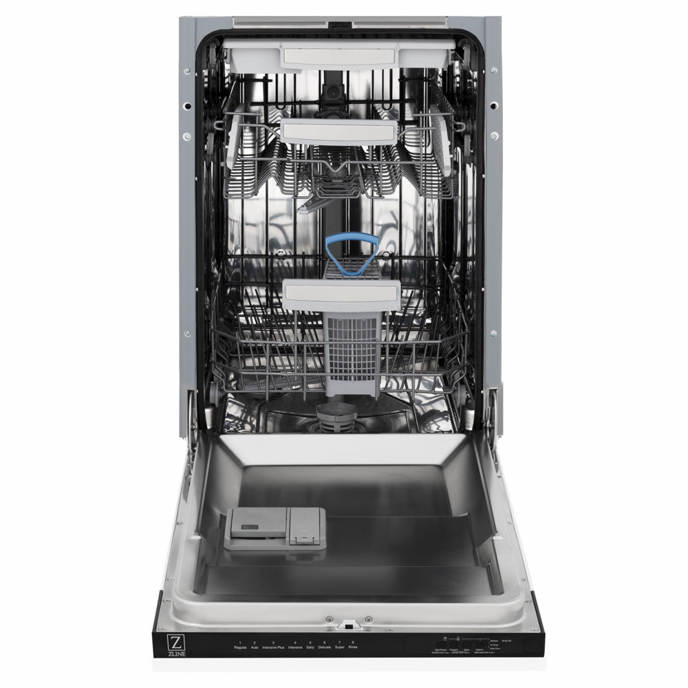 ZLINE Autograph Edition Tallac 18-inch dishwasher in white matte and matte black accents DWVZ-WM-18-MB, front view
