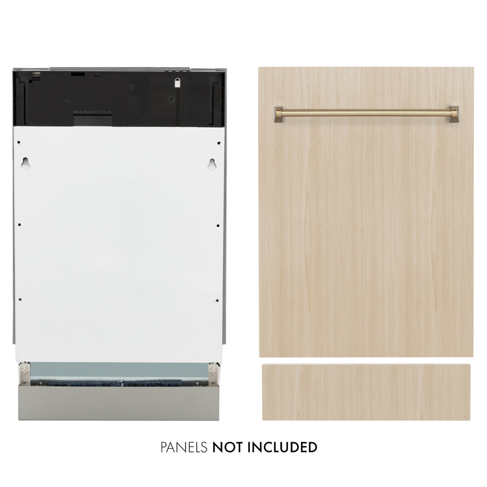 ZLINE Autograph Edition Tallac 18-inch dishwasher, panel ready and champagne bronze accents DWVZ-18-CB