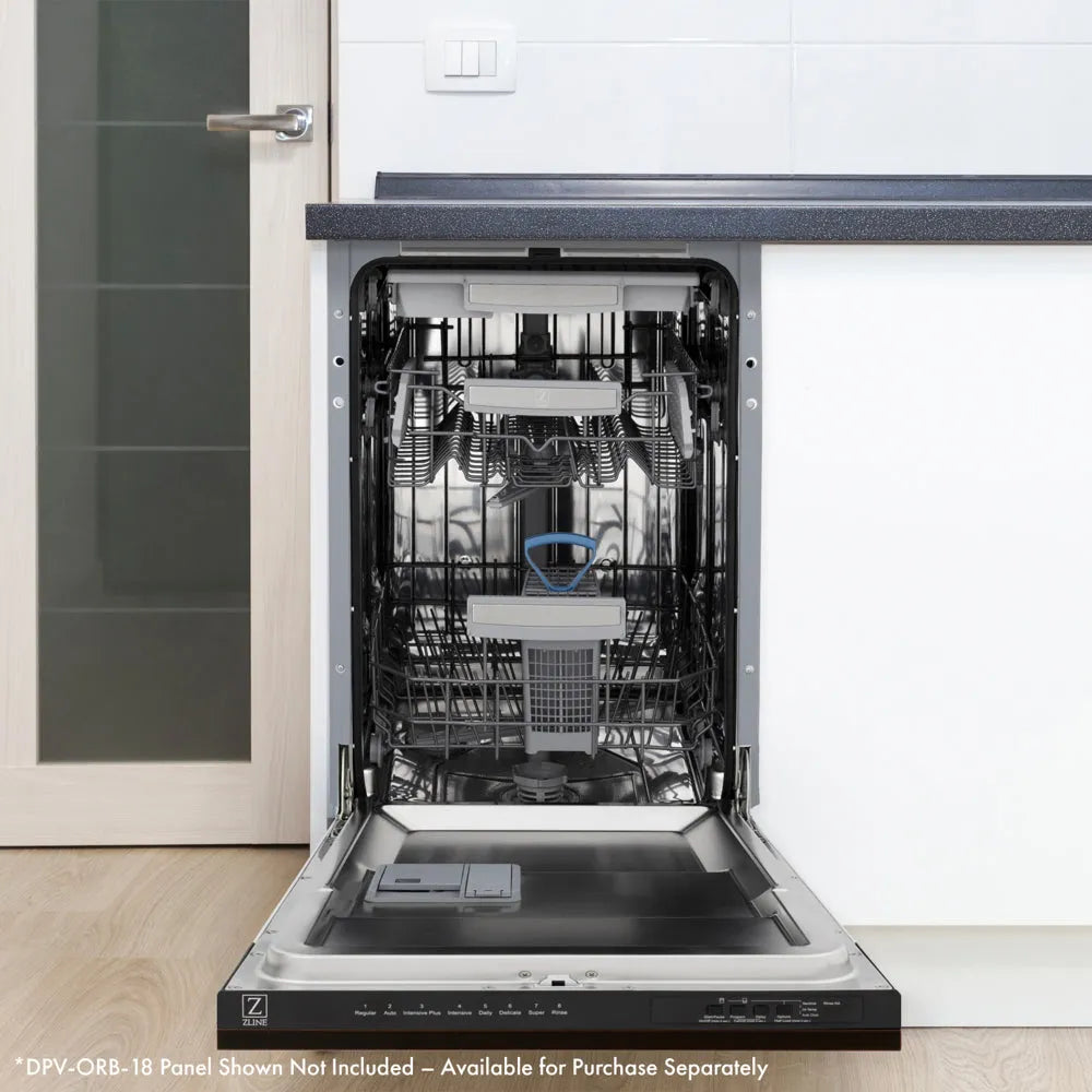 ZLINE Autograph Edition Tallac 18-inch dishwasher, panel ready and polished gold accents DWVZ-18-G, view 2