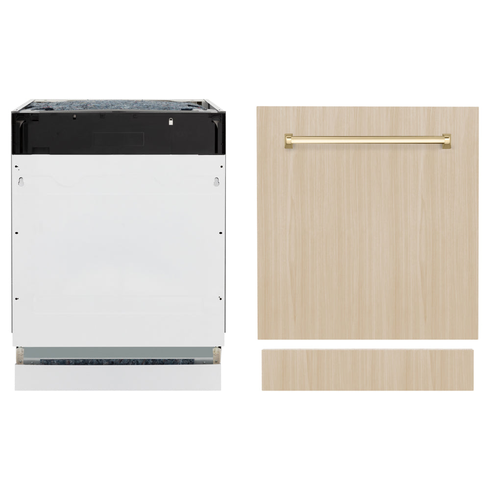 ZLINE Autograph Edition Tallac 24-inch dishwasher, panel ready and polished gold accents DWVZ-24-G, front view