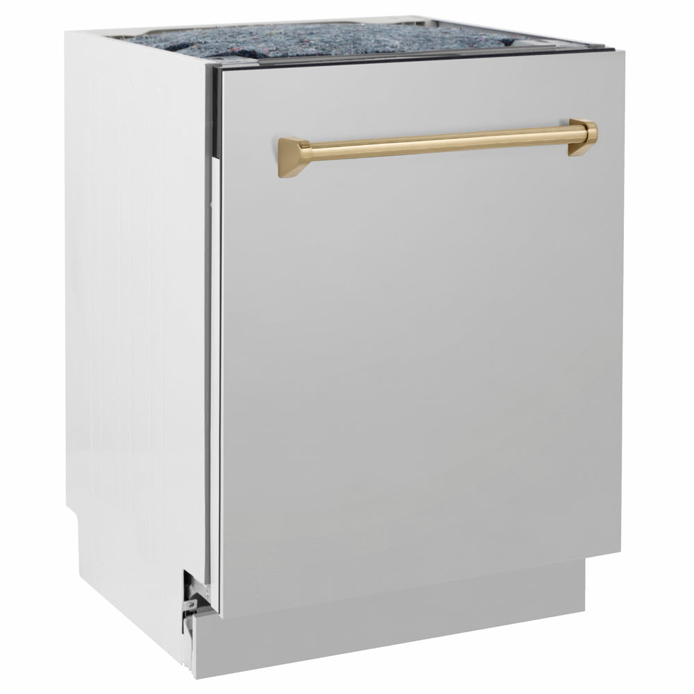 ZLINE Autograph Edition Tallac 24-inch dishwasher in stainless steel and champagne bronze accents DWVZ-304-24-CB, side view