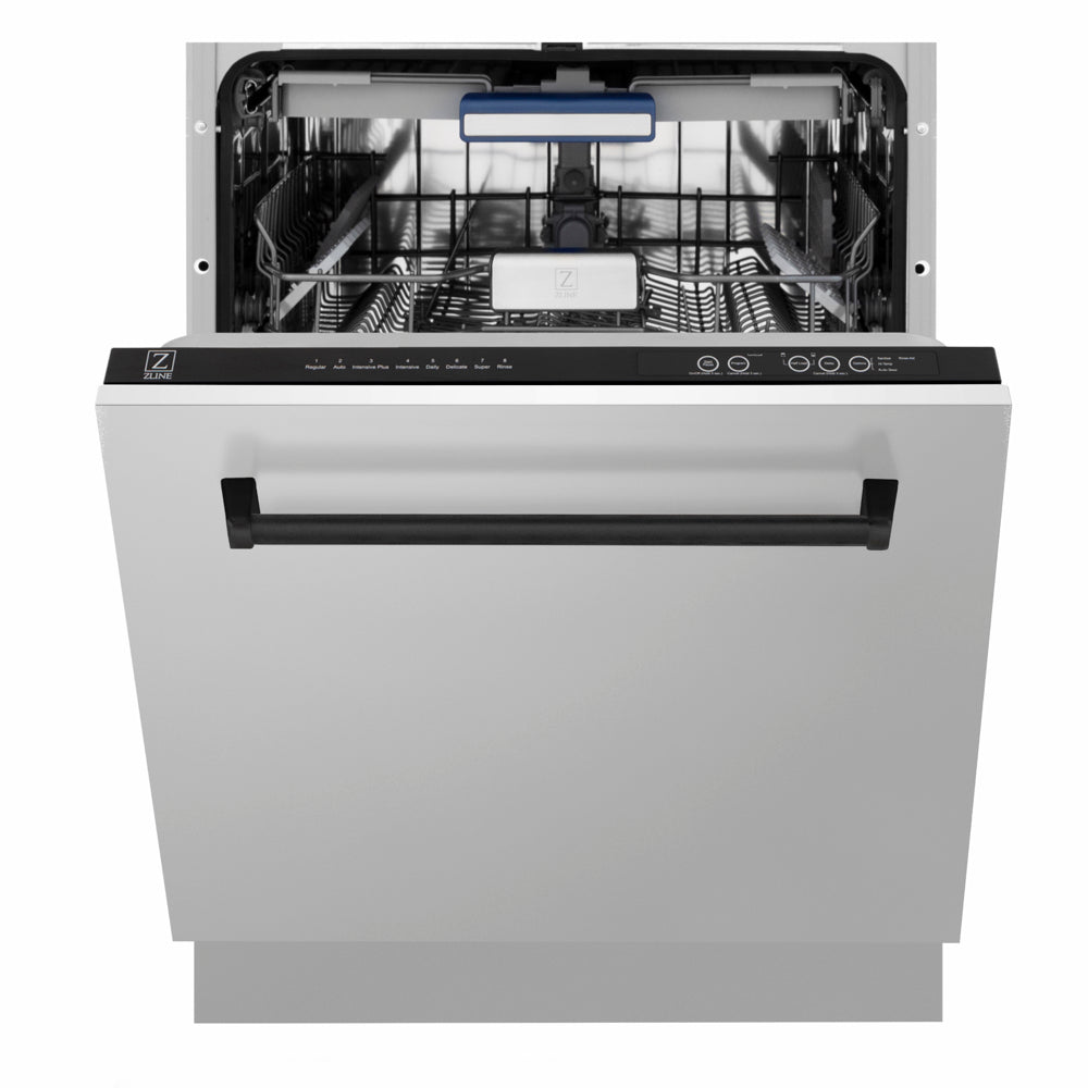 ZLINE Autograph Edition Tallac 24-inch dishwasher in stainless steel and matte black accents DWVZ-304-24-MB, front view