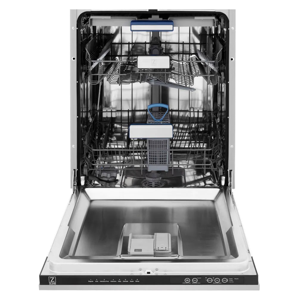 ZLINE Autograph Edition Tallac 24-inch dishwasher in stainless steel and matte black accents DWVZ-304-24-MB, front view