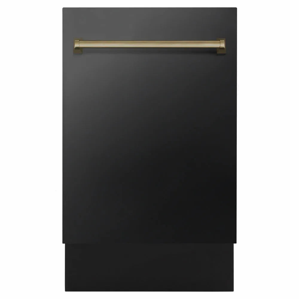 ZLINE Autograph Edition Tallac 18-inch dishwasher in black stainless steel and champagne bronze accents DWVZ-BS-18-CB