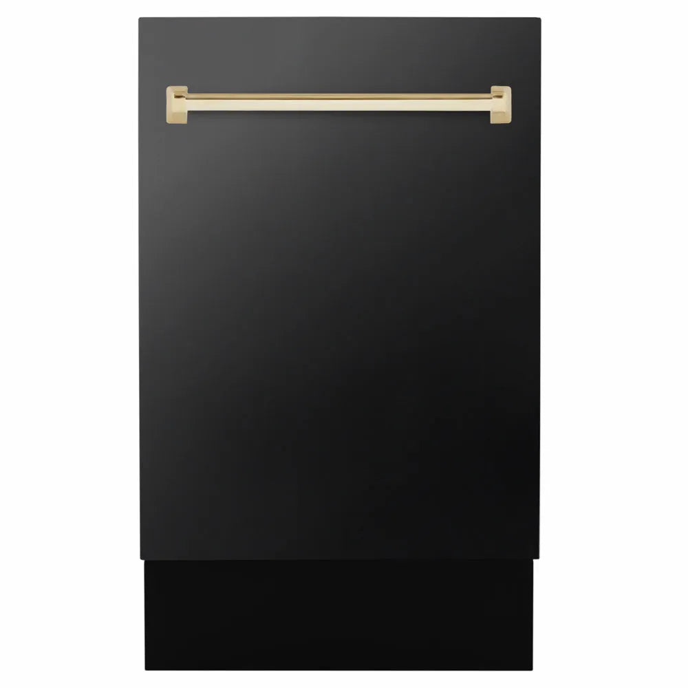 ZLINE Autograph Edition Tallac 18-inch dishwasher in black stainless steel and polished gold accents DWVZ-BS-18-G