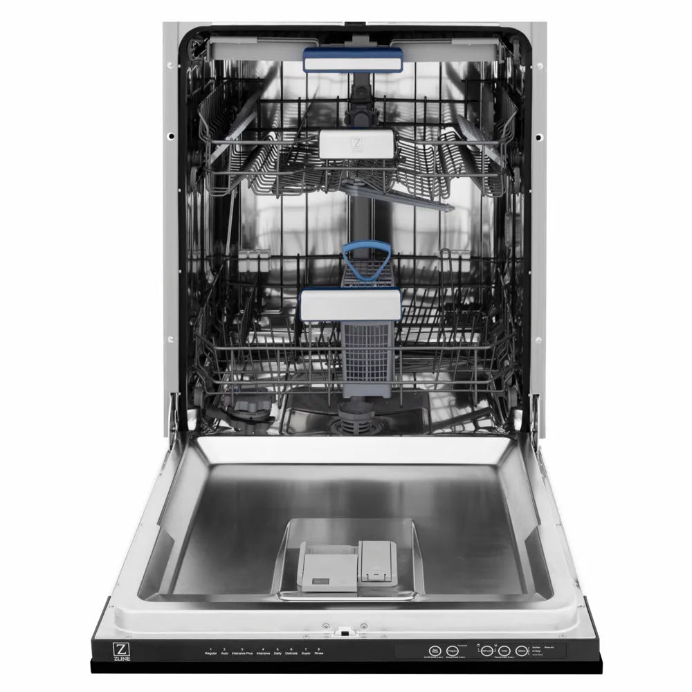 ZLINE Autograph Edition Tallac 24-inch dishwasher in black stainless steel and champagne bronze accents DWVZ-BS-24-CB, front view