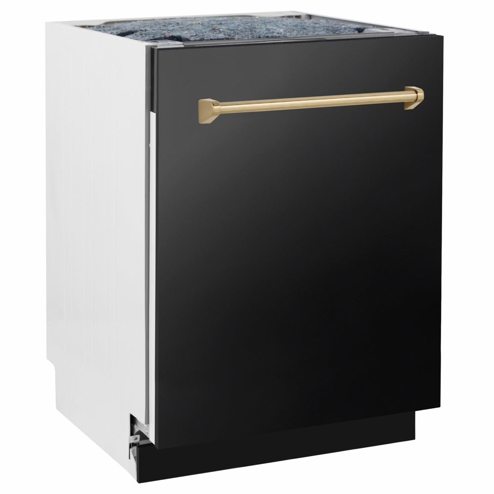 ZLINE Autograph Edition Tallac 24-inch dishwasher in black stainless steel and champagne bronze accents DWVZ-BS-24-CB, side view