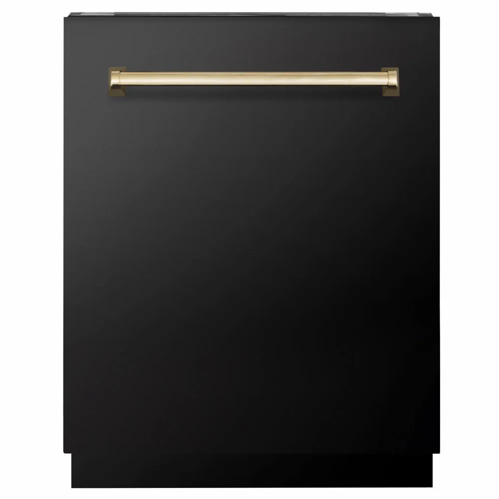 ZLINE Autograph Edition Tallac 24-inch dishwasher in black stainless steel and polished gold accents DWVZ-BS-24-G