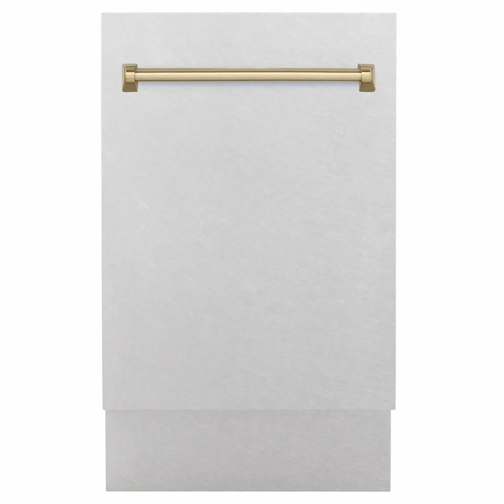 ZLINE Autograph Edition Tallac 18-inch dishwasher in satin stainless steel and champagne bronze accents DWVZ-SN-18-CB