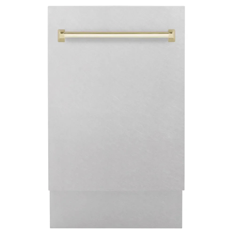 ZLINE Autograph Edition Tallac 18-inch dishwasher in satin stainless steel and polished gold accents DWVZ-SN-18-G