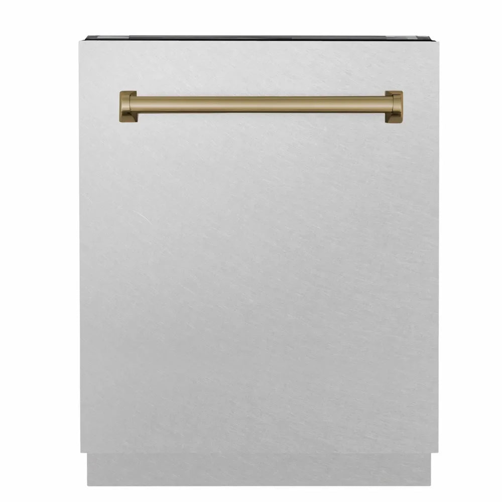 ZLINE Autograph Edition Tallac 24-inch dishwasher in satin stainless steel and champagne bronze accents DWVZ-SN-24-CB