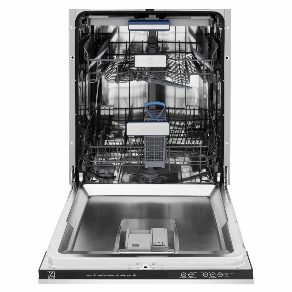 ZLINE Autograph Edition Tallac 24-inch dishwasher in white matte and matte black accents DWVZ-WM-24-MB, front view