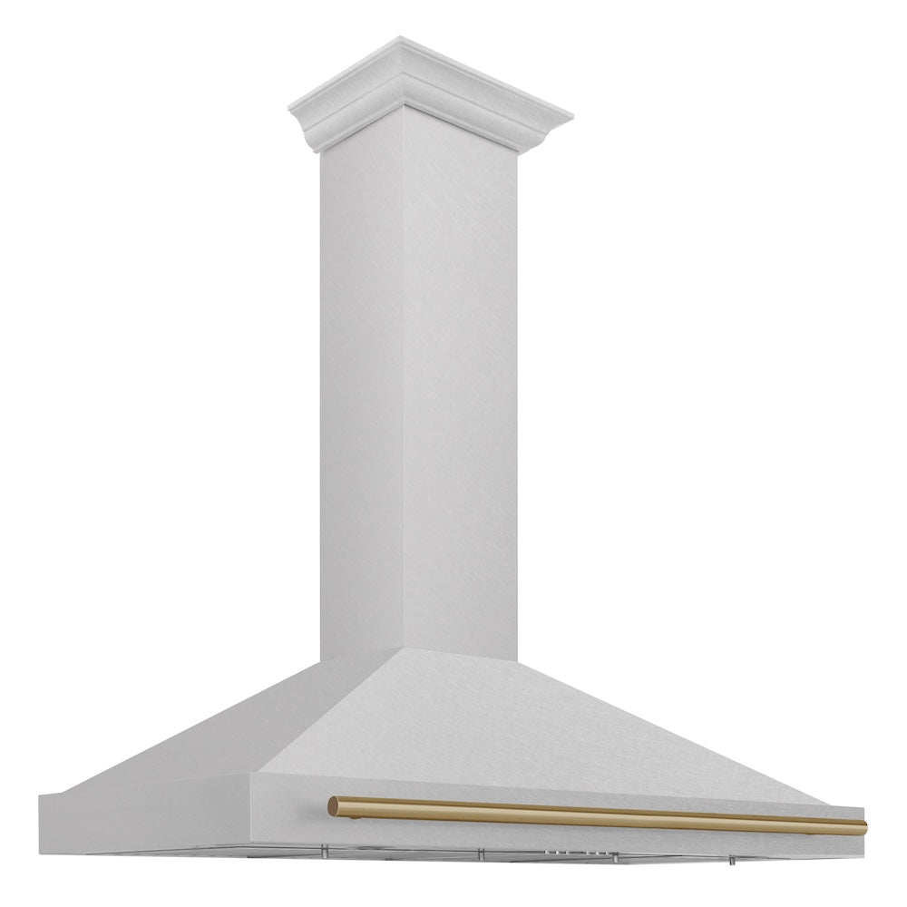 ZLINE Autograph Edition 48-inch range hood in satin stainless steel and champagne bronze accents KB4SNZ-48-CB
