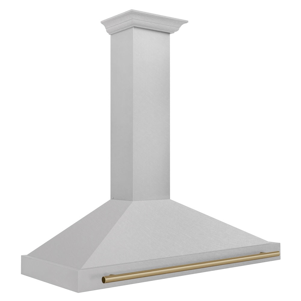 ZLINE Autograph Edition 48-inch range hood in satin stainless steel and champagne bronze accents KB4SNZ-48-CB, side view