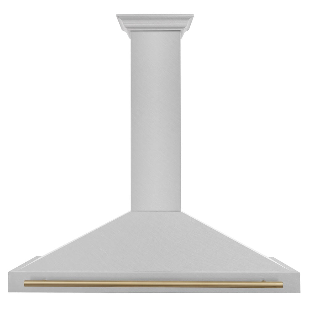 ZLINE Autograph Edition 48-inch range hood in satin stainless steel and champagne bronze accents KB4SNZ-48-CB, front view