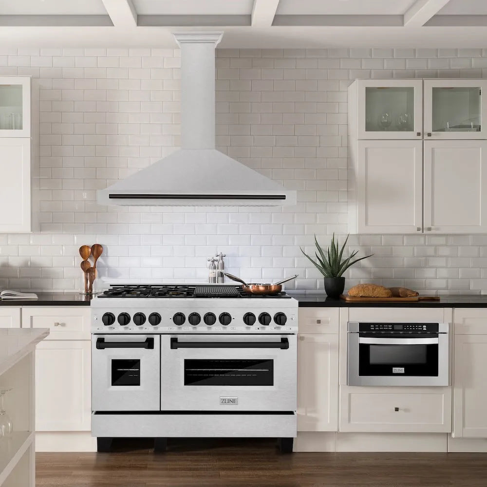ZLINE Autograph Edition 48-inch range hood in satin stainless steel and matte black accents KB4SNZ-48-MB, view 2