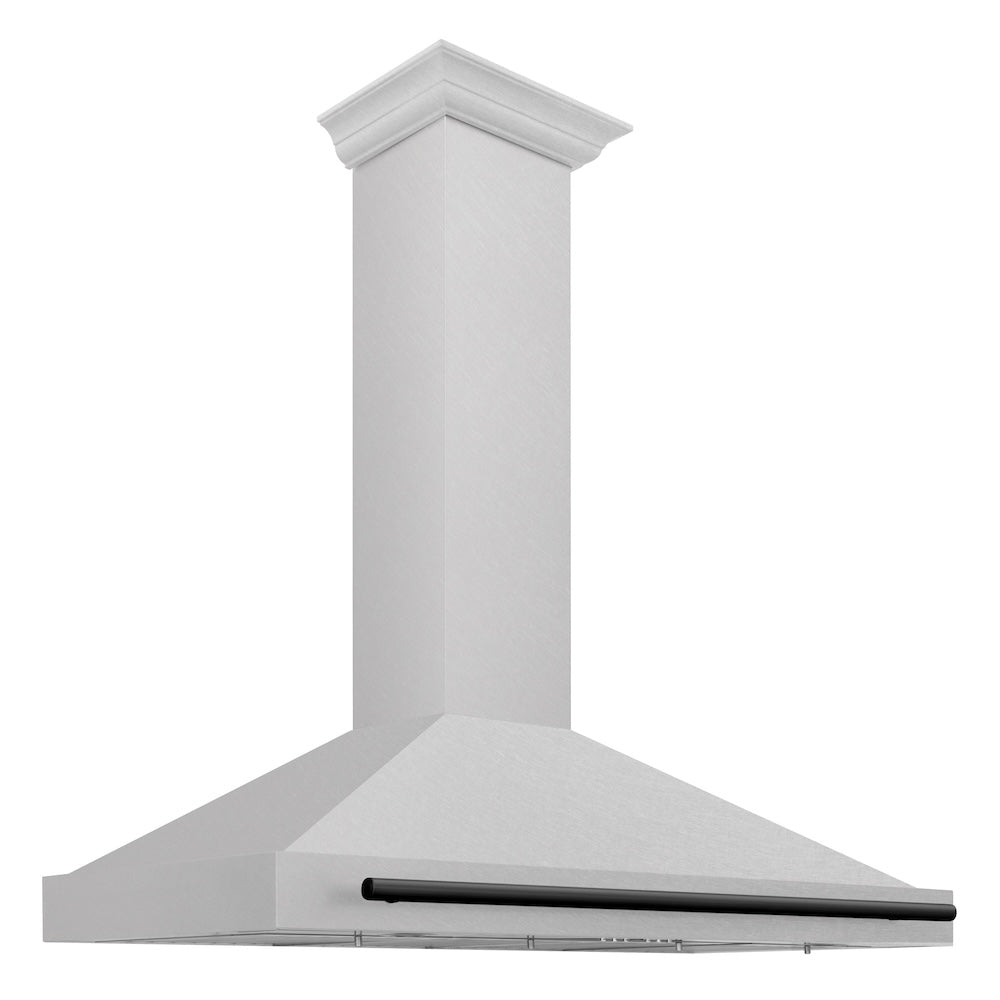 ZLINE Autograph Edition 48-inch range hood in satin stainless steel and matte black accents KB4SNZ-48-MB