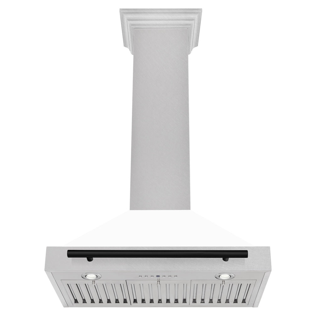 ZLINE Autograph Edition 30-inch range hood in satin stainless steel and matte black accents KB4SNZ-WM30-MB, view 5