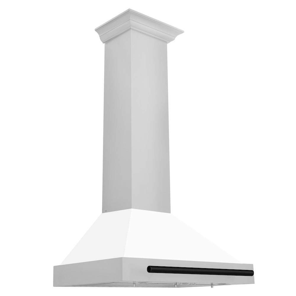 ZLINE Autograph Edition 30-inch range hood in white matte and matte black accents KB4STZ-WM30-MB