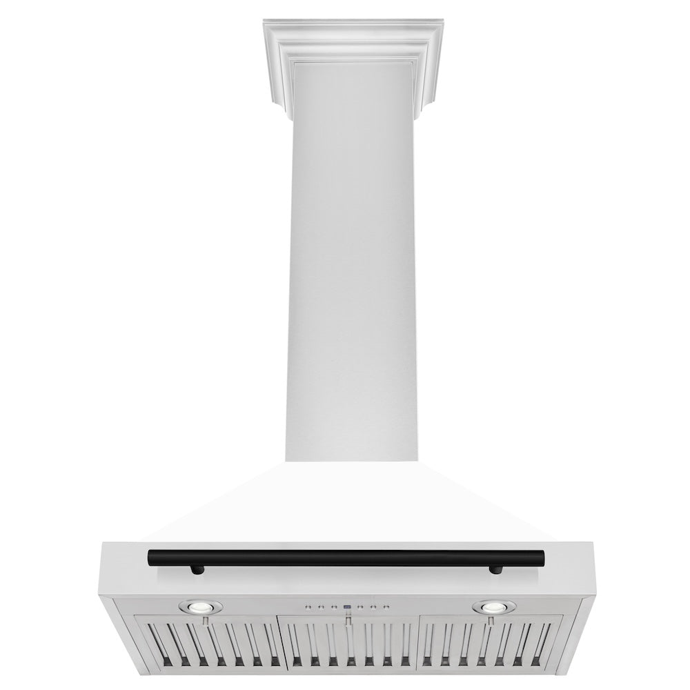 ZLINE Autograph Edition 30-inch range hood in white matte and matte black accents KB4STZ-WM30-MB, view 4