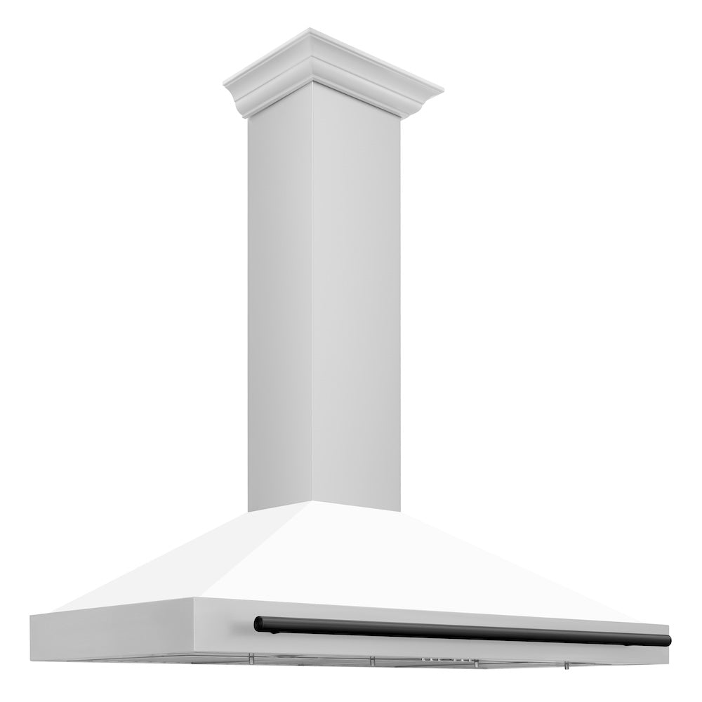 ZLINE Autograph Edition 48-inch range hood in white matte and matte black accents KB4STZ-WM48-MB