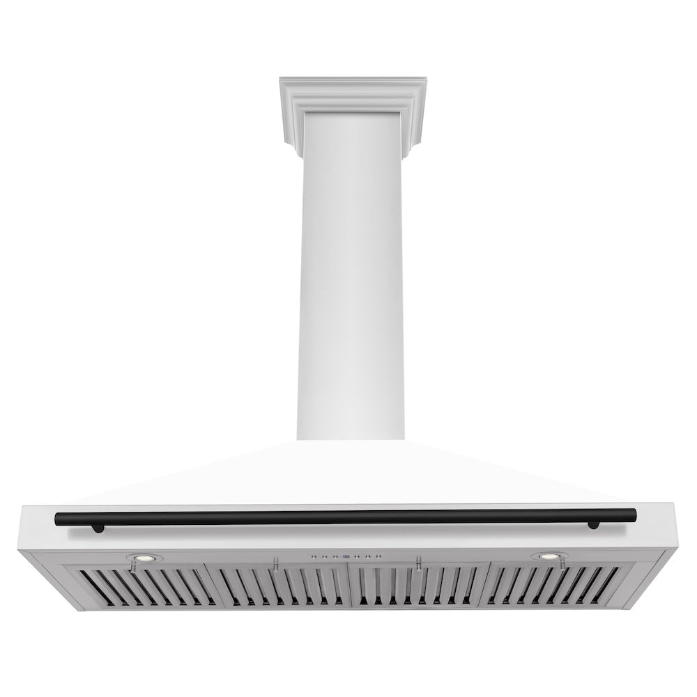 ZLINE Autograph Edition 48-inch range hood in white matte and matte black accents KB4STZ-WM48-MB, view 4