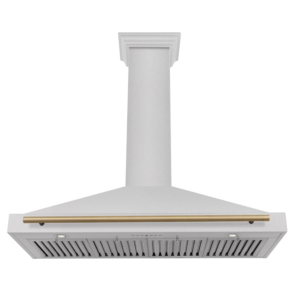 ZLINE Autograph Edition 48-inch range hood in satin stainless steel and champagne bronze accents KB4SNZ-48-CB, view 4