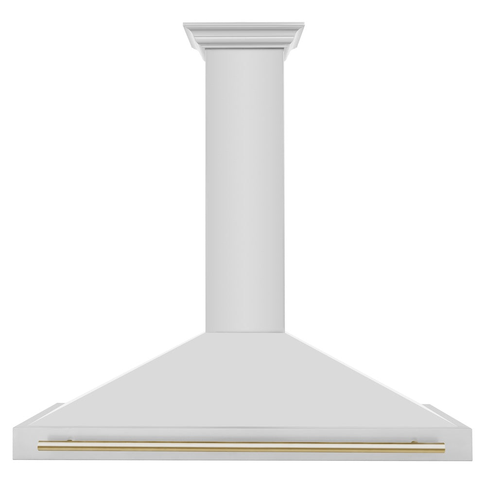 ZLINE Autograph Edition 48-inch range hood in stainless steel and polished gold accents KB4STZ-48-G, front view
