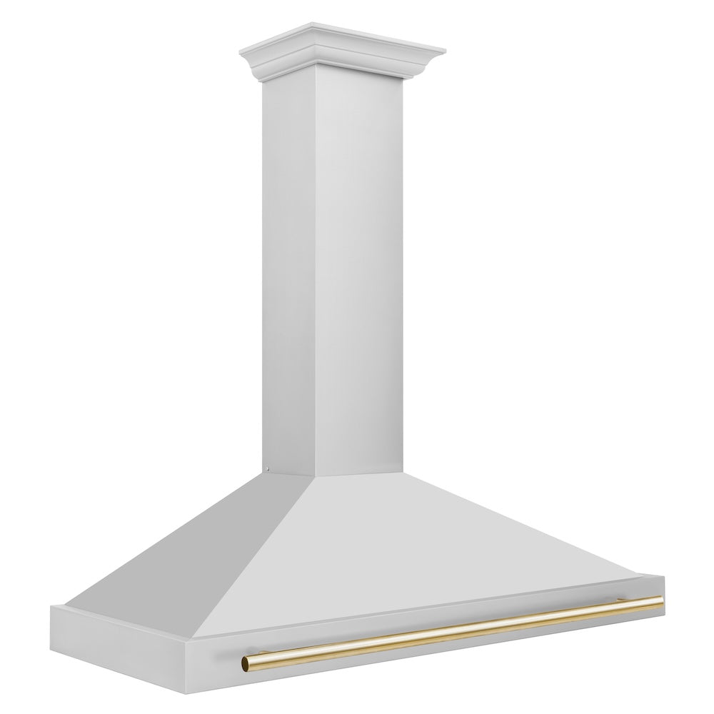 ZLINE Autograph Edition 48-inch range hood in stainless steel and polished gold accents KB4STZ-48-G, side view