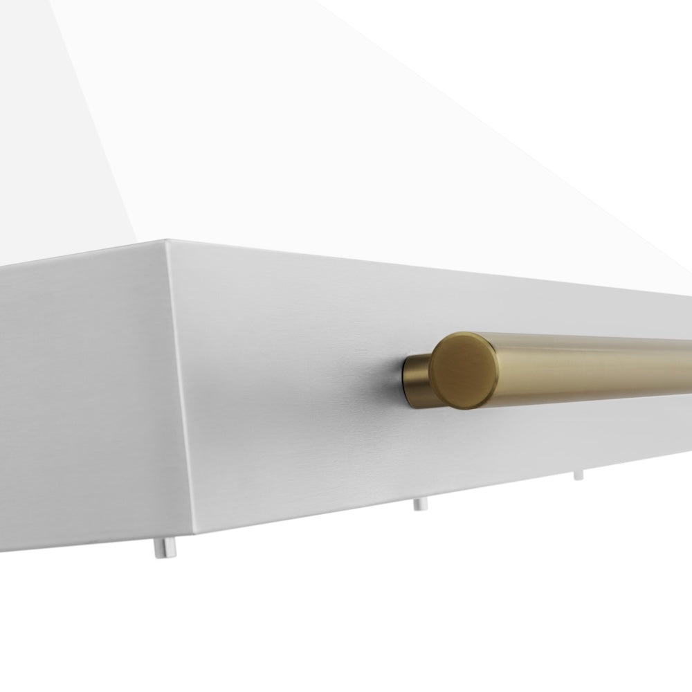 ZLINE Autograph Edition 30-inch range hood in white matte and champagne bronze accents KB4STZ-WM30-CB, detail